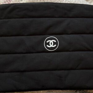 Chanel Black Quilted Pouch with Logo Zipper